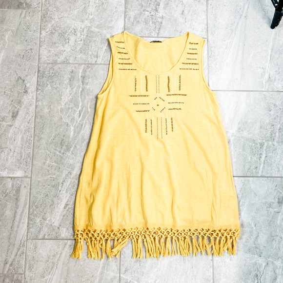 New Directions Yellow Embroidered Beaded Fringe Tank Top Size Medium - Picture 3 of 7